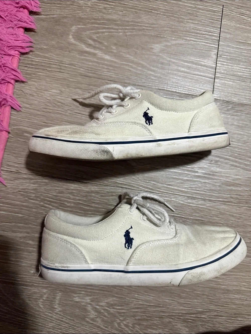 Polo by Ralph Lauren Off-White Canvas Lace-Up Sneakers with Navy Logo